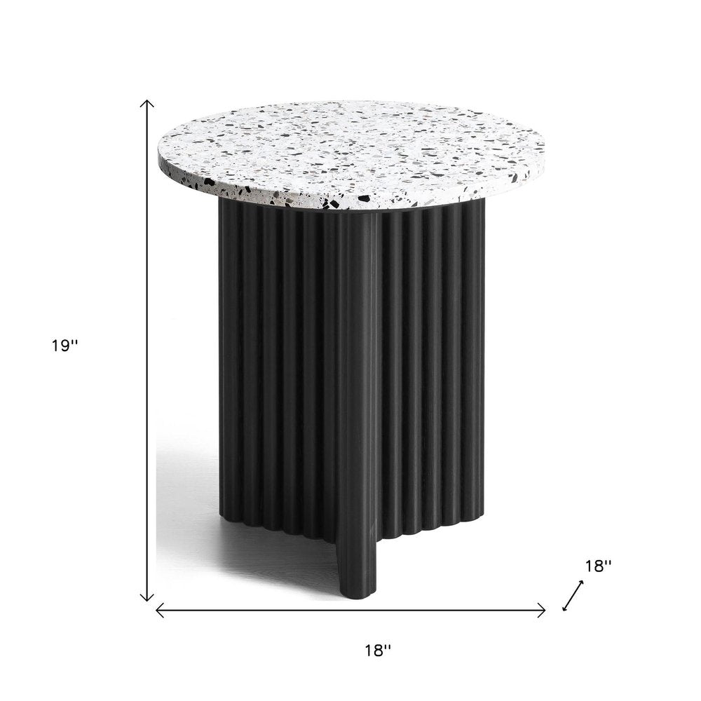 23" White and Black Faux Terrazzo and Wood Round Pedestal End Table HomeRoots