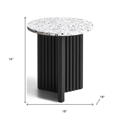 23" White and Black Faux Terrazzo and Wood Round Pedestal End Table HomeRoots