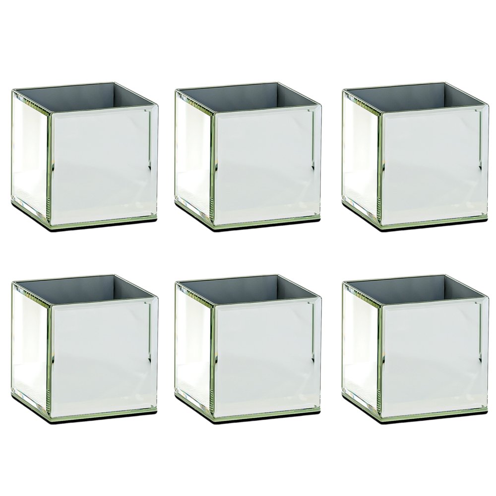 Set of Six Silver Mirrored Glass Square Table Vases HomeRoots