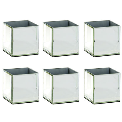 Set of Six Silver Mirrored Glass Square Table Vases HomeRoots