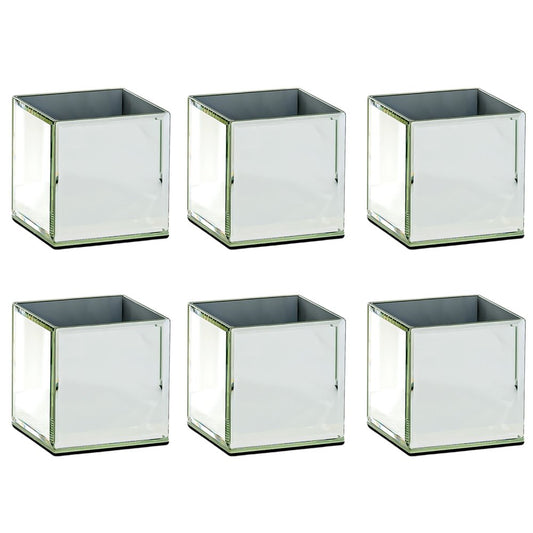 Set of Six Silver Mirrored Glass Square Table Vases HomeRoots
