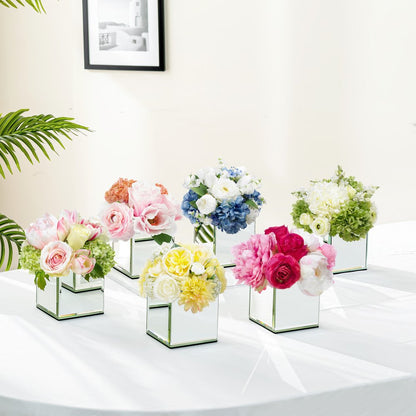Set of Six Silver Mirrored Glass Square Table Vases HomeRoots