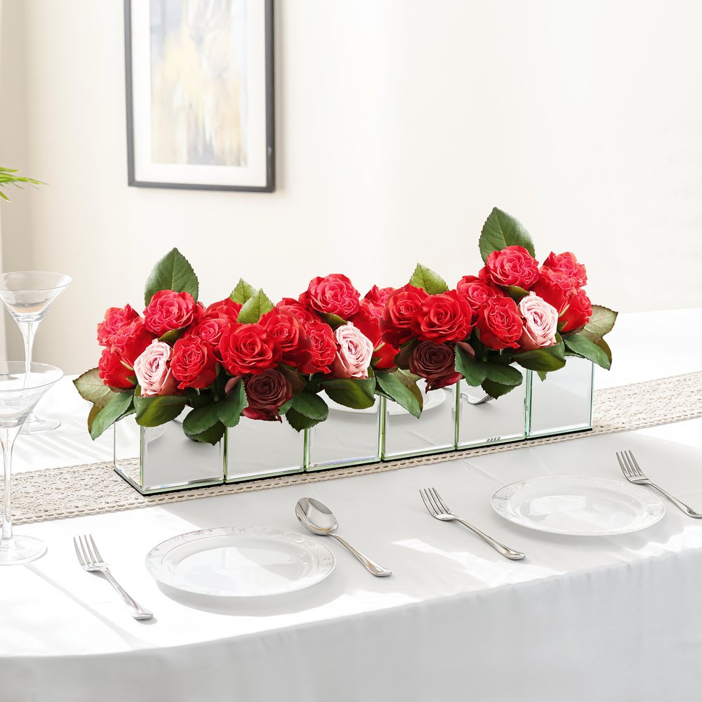 Set of Six Silver Mirrored Glass Square Table Vases HomeRoots