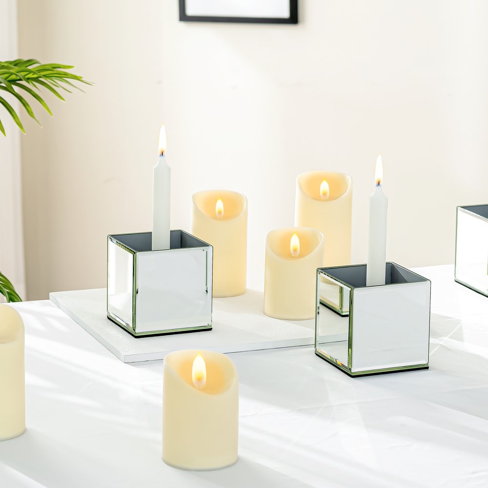 Set of Six Silver Mirrored Glass Square Table Vases HomeRoots