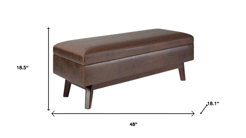 48" Chestnut And Brown Faux Leather Ottoman With Storage — view 8