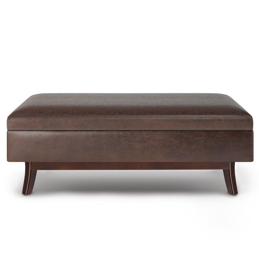 48" Brown Faux Leather Ottoman With Storage HomeRoots