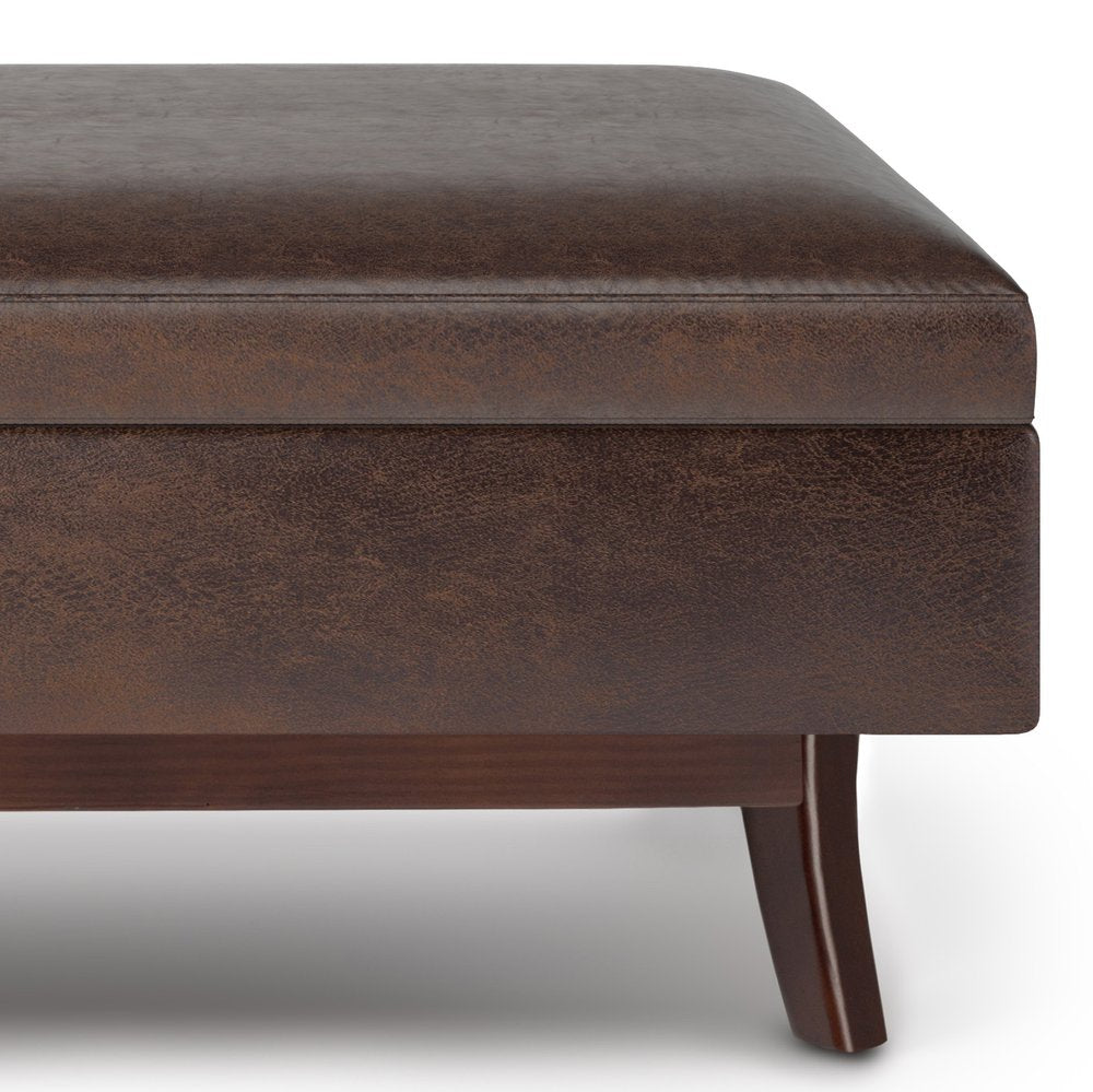 48" Brown Faux Leather Ottoman With Storage HomeRoots