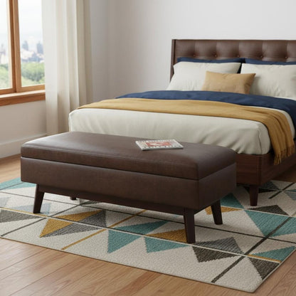 48" Brown Faux Leather Ottoman With Storage HomeRoots