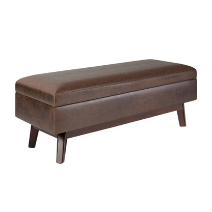 48" Brown Faux Leather Ottoman With Storage HomeRoots