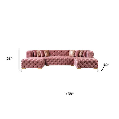 Tufted Pink Velvet Modular U Shaped Sofa and Chaise Sectional With Toss Pillows HomeRoots