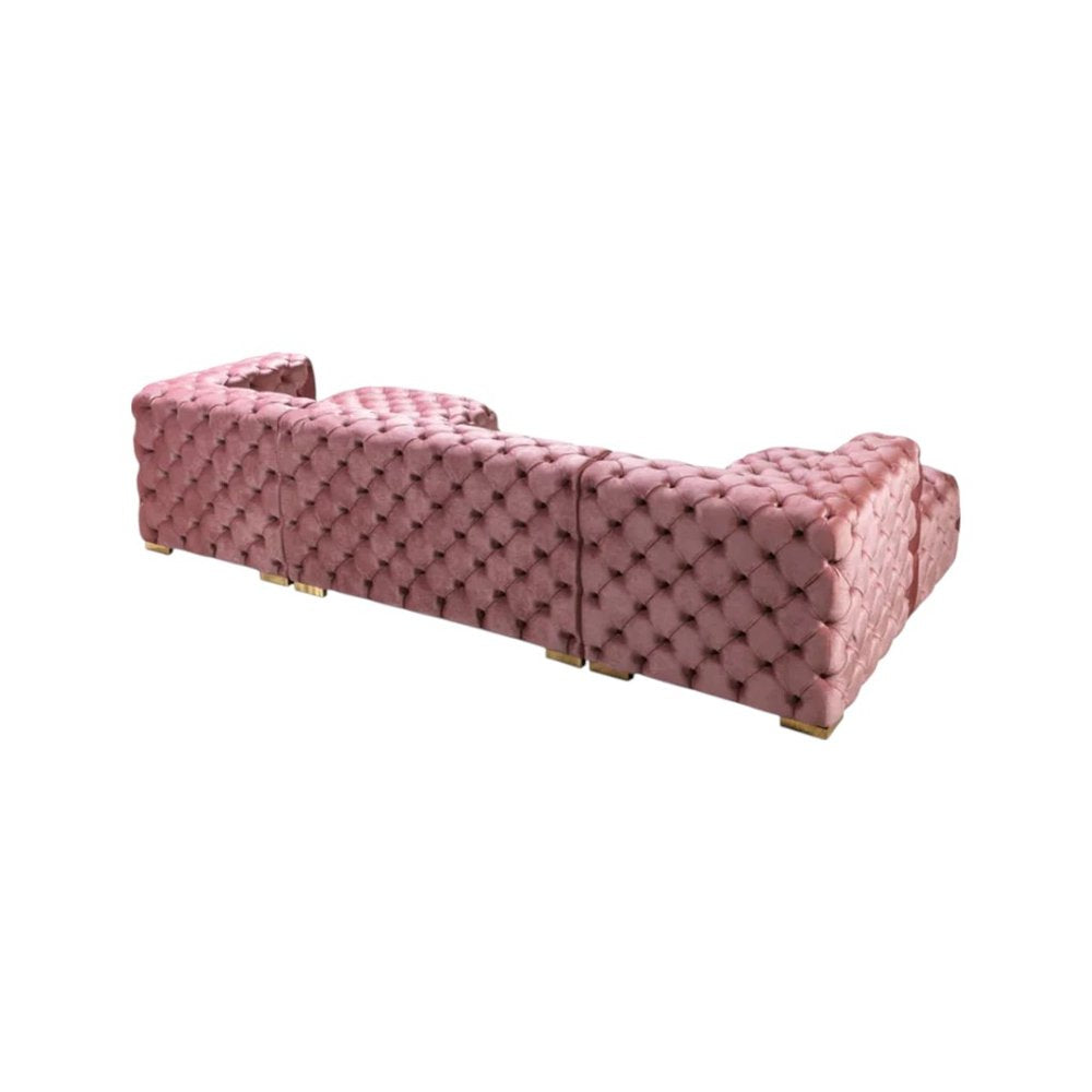 Tufted Pink Velvet Modular U Shaped Sofa and Chaise Sectional With Toss Pillows HomeRoots
