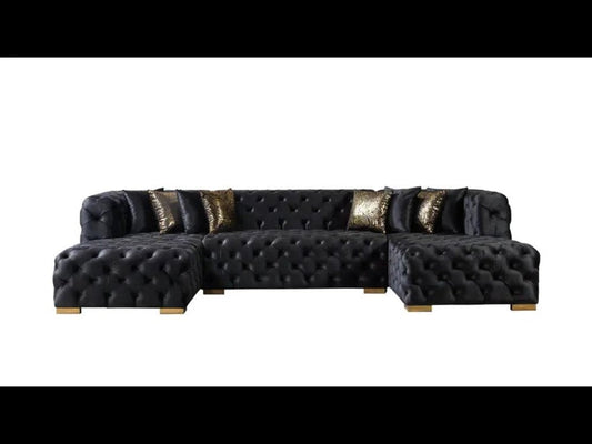 Tufted Black Velvet Modular U Shaped Sofa and Chaise Sectional With Toss Pillows HomeRoots
