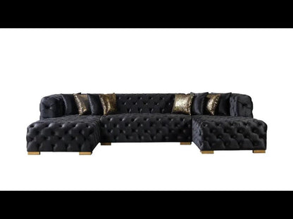 Tufted Black Velvet Modular U Shaped Sofa and Chaise Sectional With Toss Pillows HomeRoots