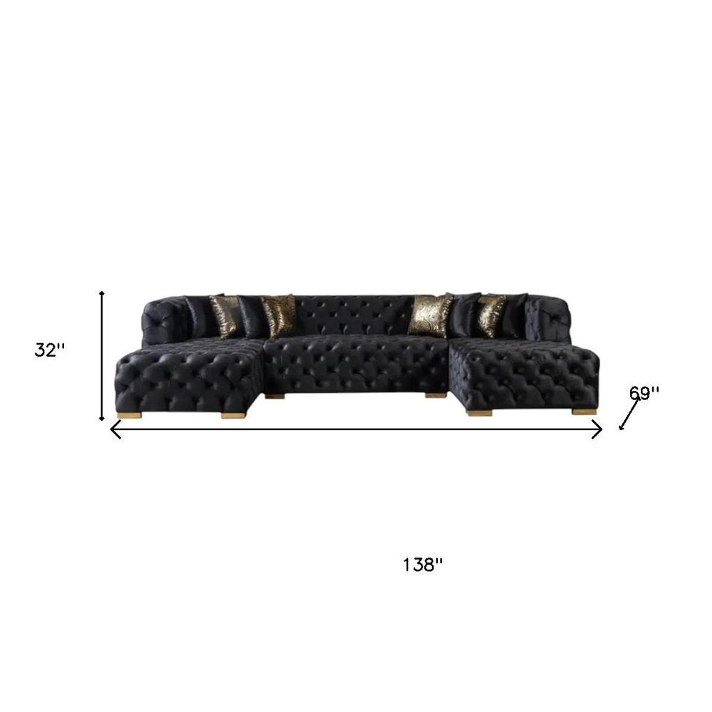 Tufted Black Velvet Modular U Shaped Sofa and Chaise Sectional With Toss Pillows HomeRoots