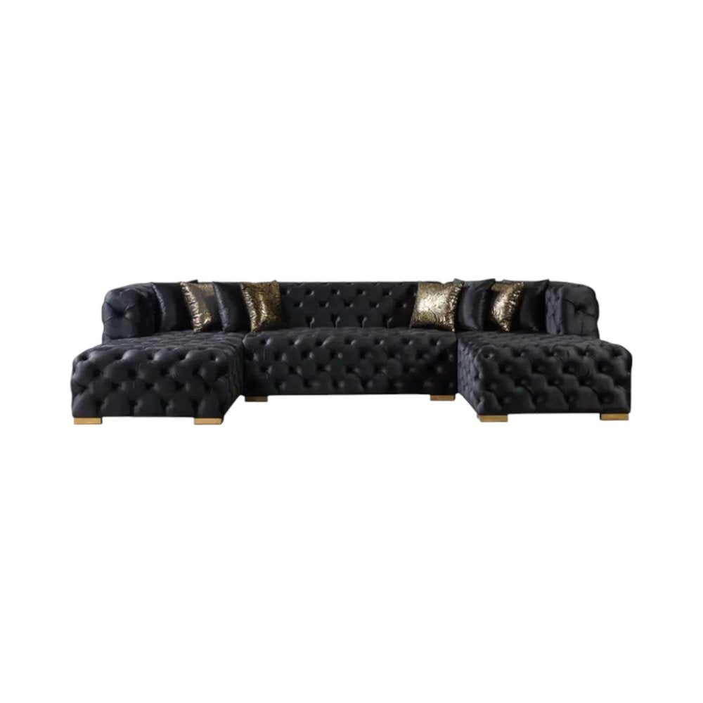 Tufted Black Velvet Modular U Shaped Sofa and Chaise Sectional With Toss Pillows HomeRoots