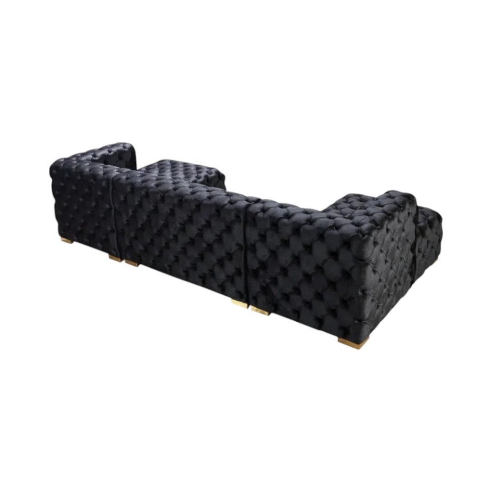 Tufted Black Velvet Modular U Shaped Sofa and Chaise Sectional With Toss Pillows HomeRoots