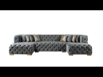 Tufted Gray Velvet Modular U Shaped Sofa and Chaise Sectional With Toss Pillows HomeRoots