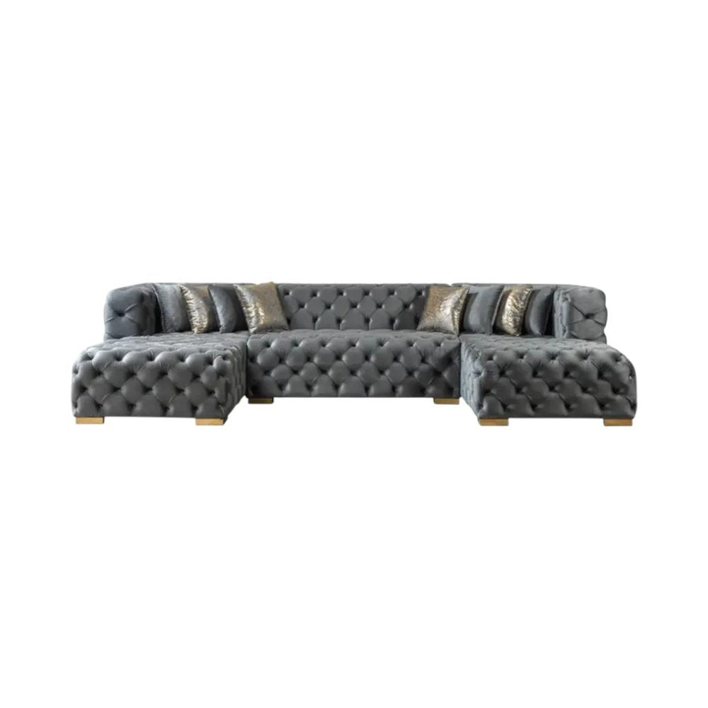 Tufted Gray Velvet Modular U Shaped Sofa and Chaise Sectional With Toss Pillows HomeRoots