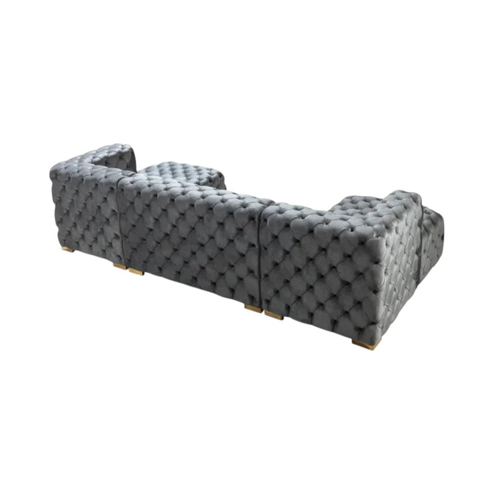 Tufted Gray Velvet Modular U Shaped Sofa and Chaise Sectional With Toss Pillows HomeRoots