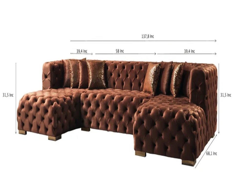 Tufted Orange Velvet Modular U Shaped Sofa and Chaise Sectional With Toss Pillows HomeRoots