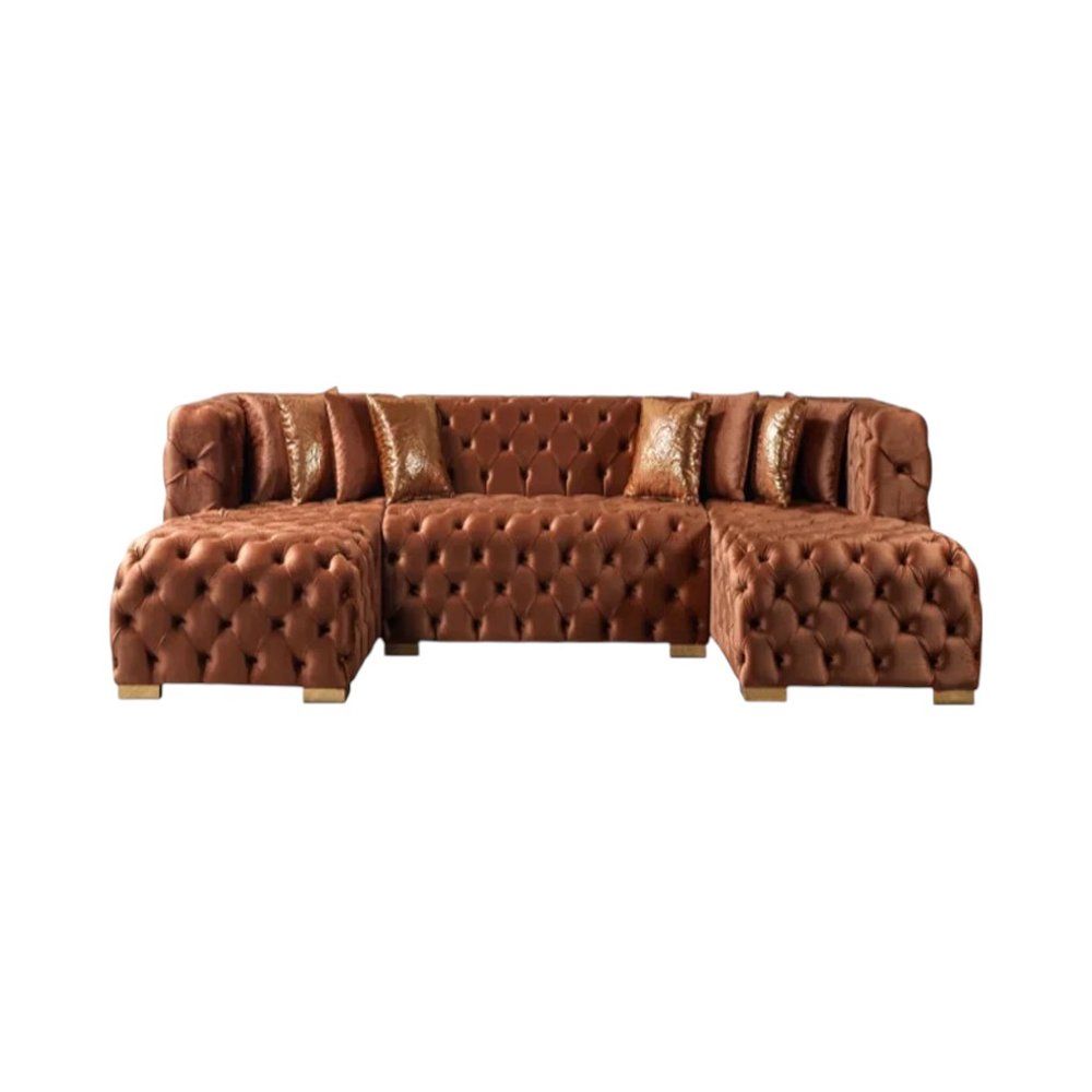 Tufted Orange Velvet Modular U Shaped Sofa and Chaise Sectional With Toss Pillows HomeRoots