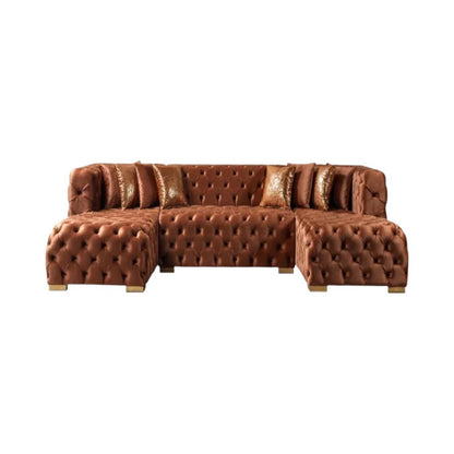 Tufted Orange Velvet Modular U Shaped Sofa and Chaise Sectional With Toss Pillows HomeRoots
