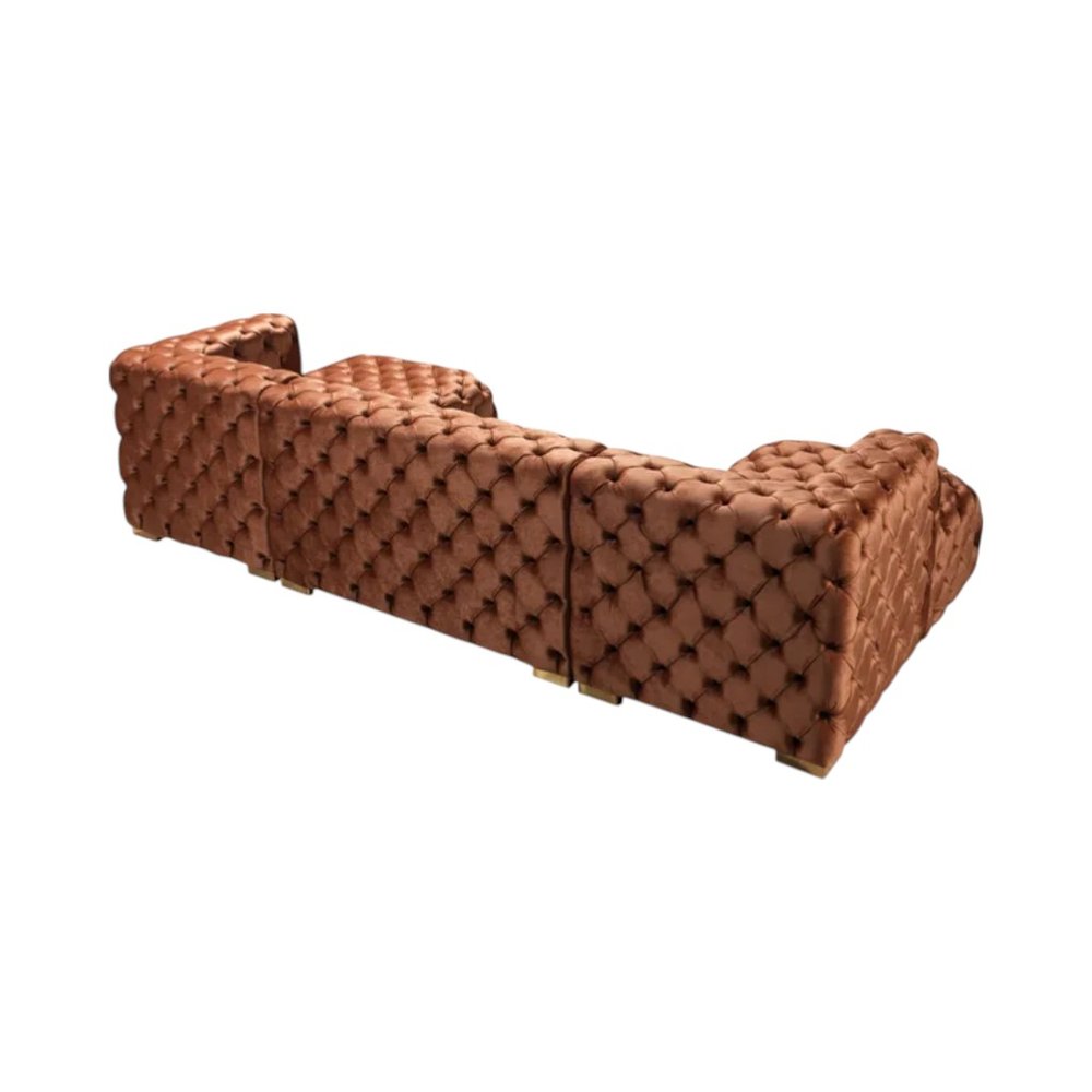Tufted Orange Velvet Modular U Shaped Sofa and Chaise Sectional With Toss Pillows HomeRoots