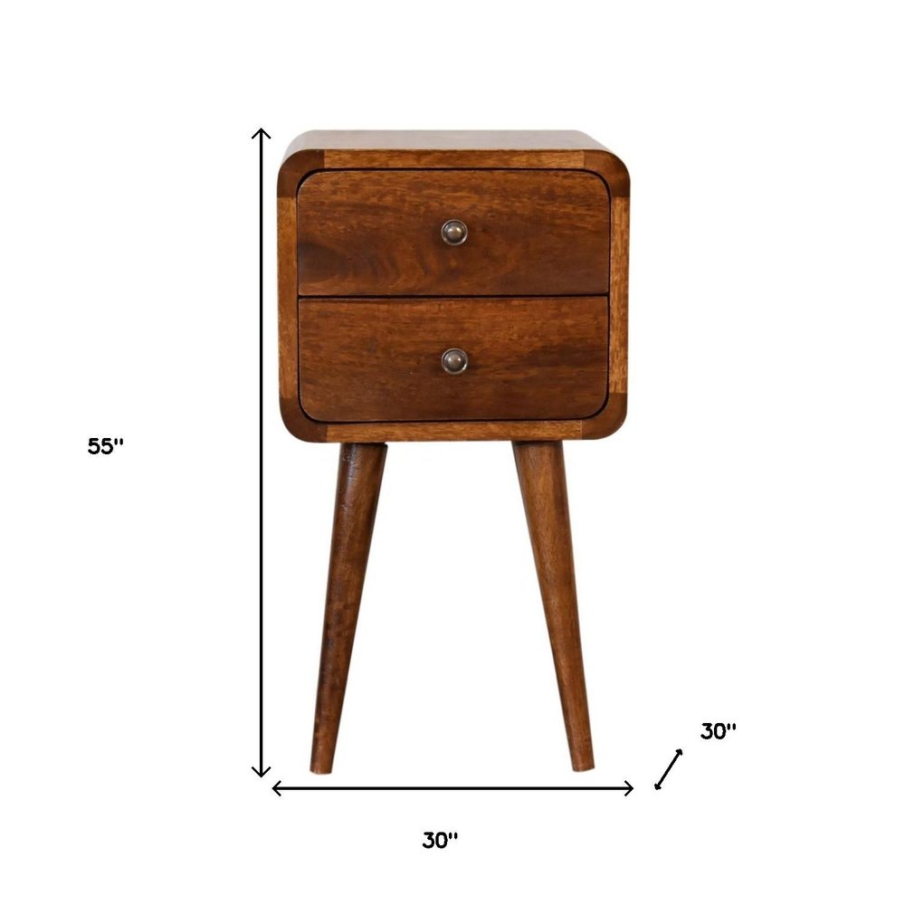 22" Brown Solid Wood Two Drawer Nightstand HomeRoots