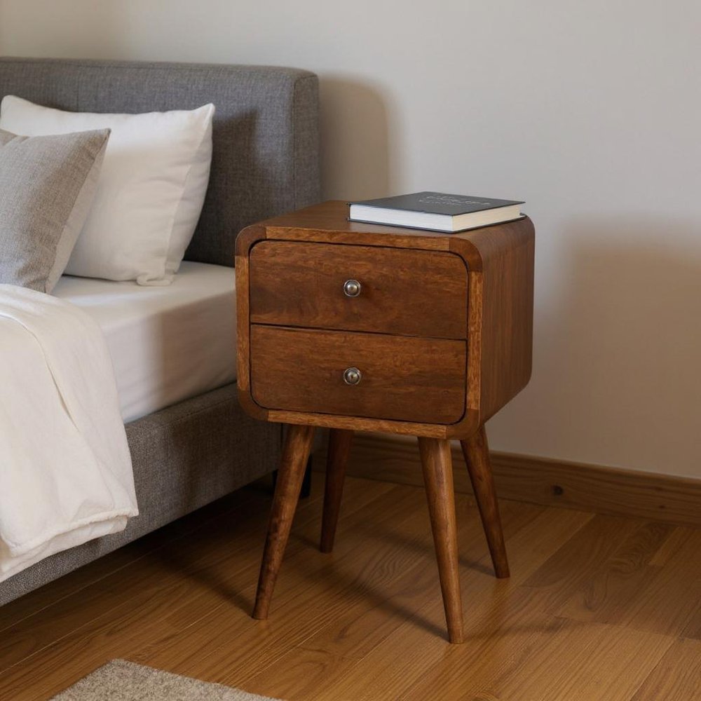 22" Brown Solid Wood Two Drawer Nightstand — view 5