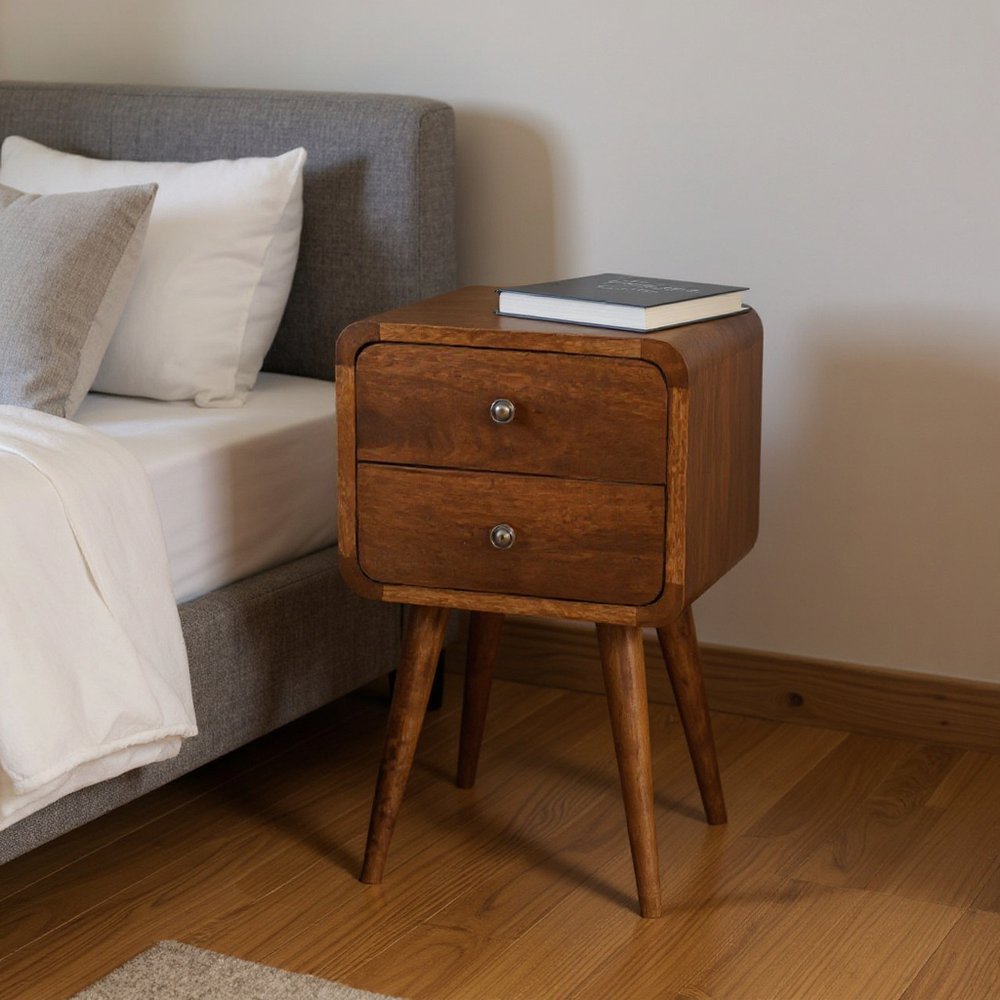 22" Brown Solid Wood Two Drawer Nightstand HomeRoots