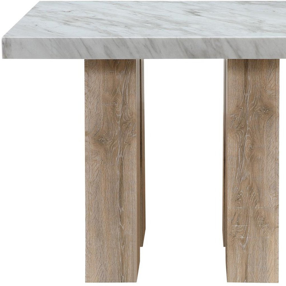 48" White and Natural Wood And Faux Marble Square Counter Height Bar Table HomeRoots