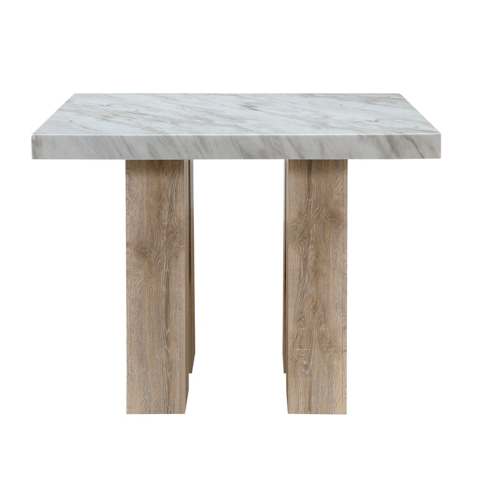 48" White and Natural Wood And Faux Marble Square Counter Height Bar Table HomeRoots