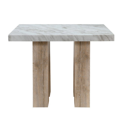 48" White and Natural Wood And Faux Marble Square Counter Height Bar Table HomeRoots