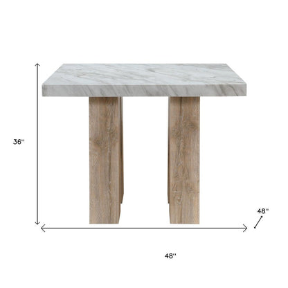 48" White and Natural Wood And Faux Marble Square Counter Height Bar Table HomeRoots