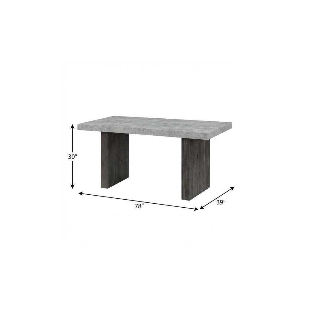 78" Gray and Dark Brown Faux Marble and Wood Double Pedestal Base Dining Table HomeRoots