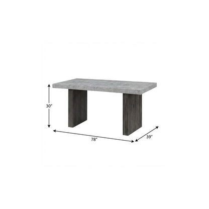 78" Gray and Dark Brown Faux Marble and Wood Double Pedestal Base Dining Table HomeRoots