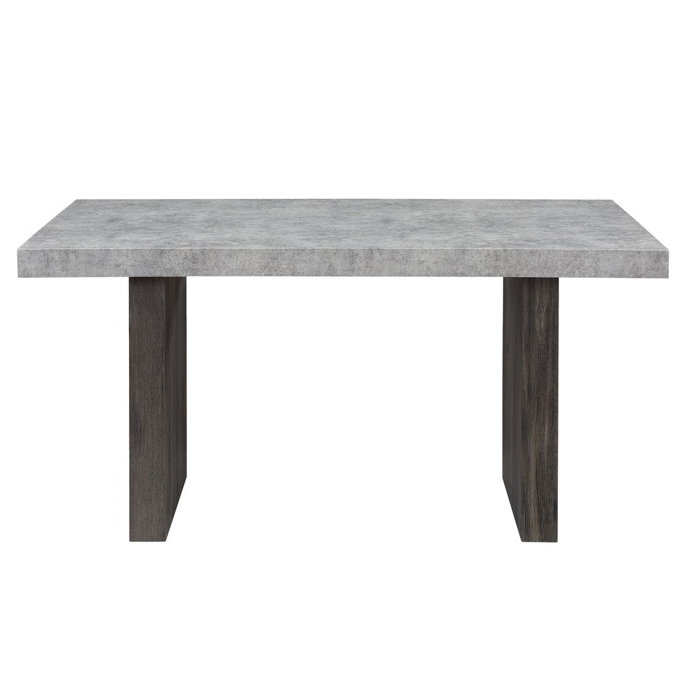 78" Gray and Dark Brown Faux Marble and Wood Double Pedestal Base Dining Table HomeRoots