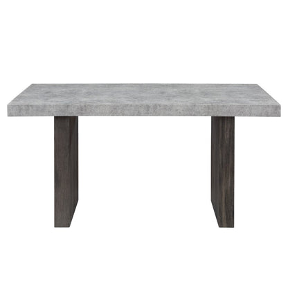 78" Gray and Dark Brown Faux Marble and Wood Double Pedestal Base Dining Table HomeRoots