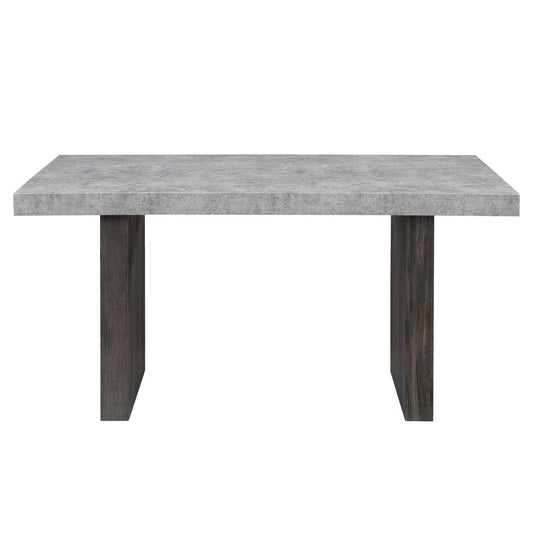 78" Gray and Dark Brown Faux Marble and Wood Double Pedestal Base Dining Table HomeRoots