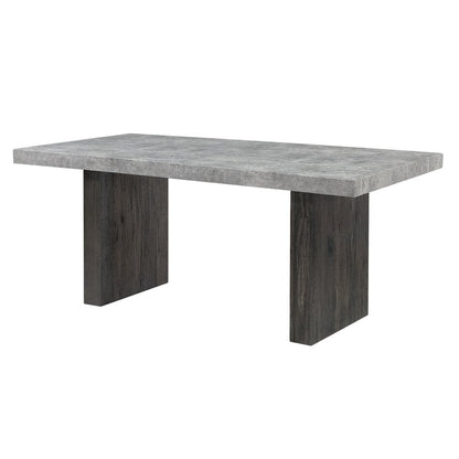 78" Gray and Dark Brown Faux Marble and Wood Double Pedestal Base Dining Table HomeRoots