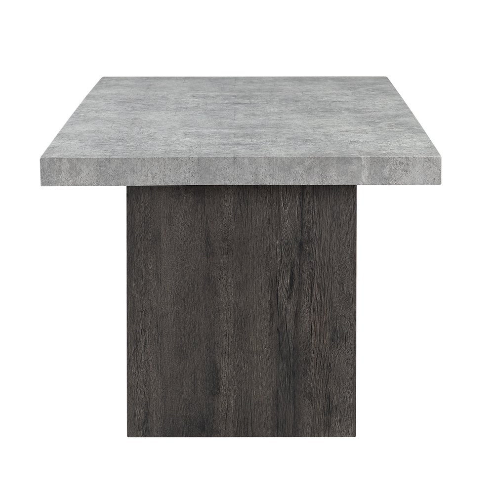 78" Gray and Dark Brown Faux Marble and Wood Double Pedestal Base Dining Table HomeRoots