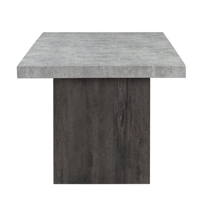 78" Gray and Dark Brown Faux Marble and Wood Double Pedestal Base Dining Table HomeRoots