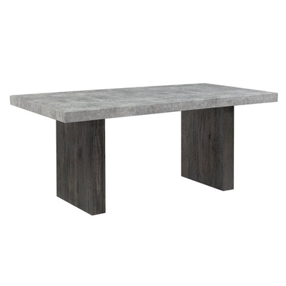 78" Gray and Dark Brown Faux Marble and Wood Double Pedestal Base Dining Table HomeRoots