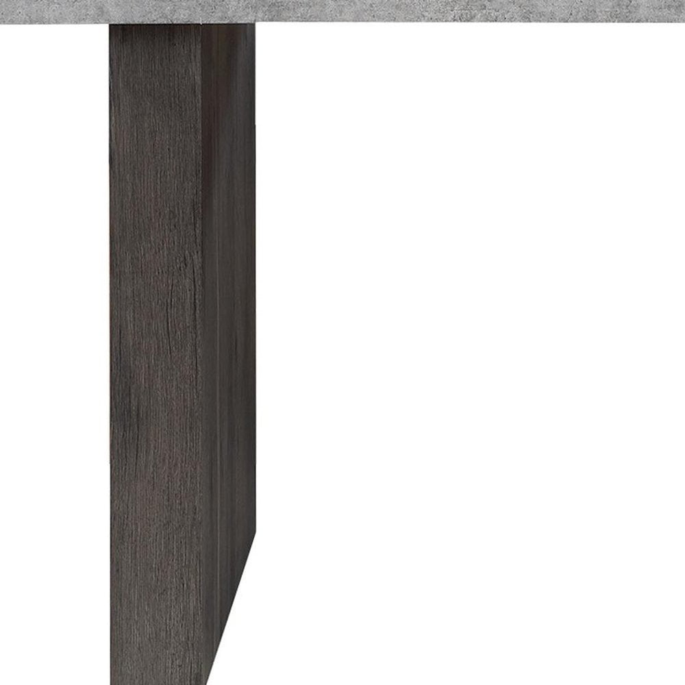 78" Gray and Dark Brown Faux Marble and Wood Double Pedestal Base Dining Table HomeRoots