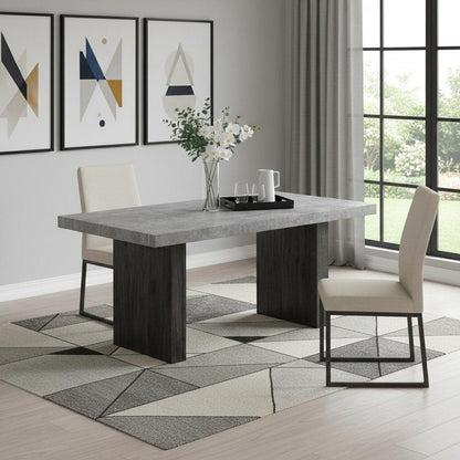78" Gray and Dark Brown Faux Marble and Wood Double Pedestal Base Dining Table HomeRoots