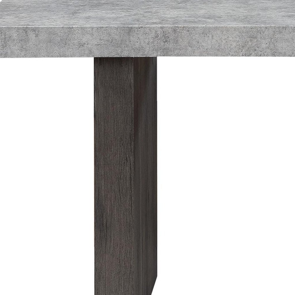78" Gray and Dark Brown Faux Marble and Wood Double Pedestal Base Dining Table HomeRoots