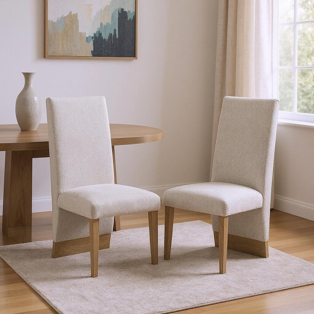 Set of Two Beige And Natural Upholstered And Wood Dining Side Chairs — view 9