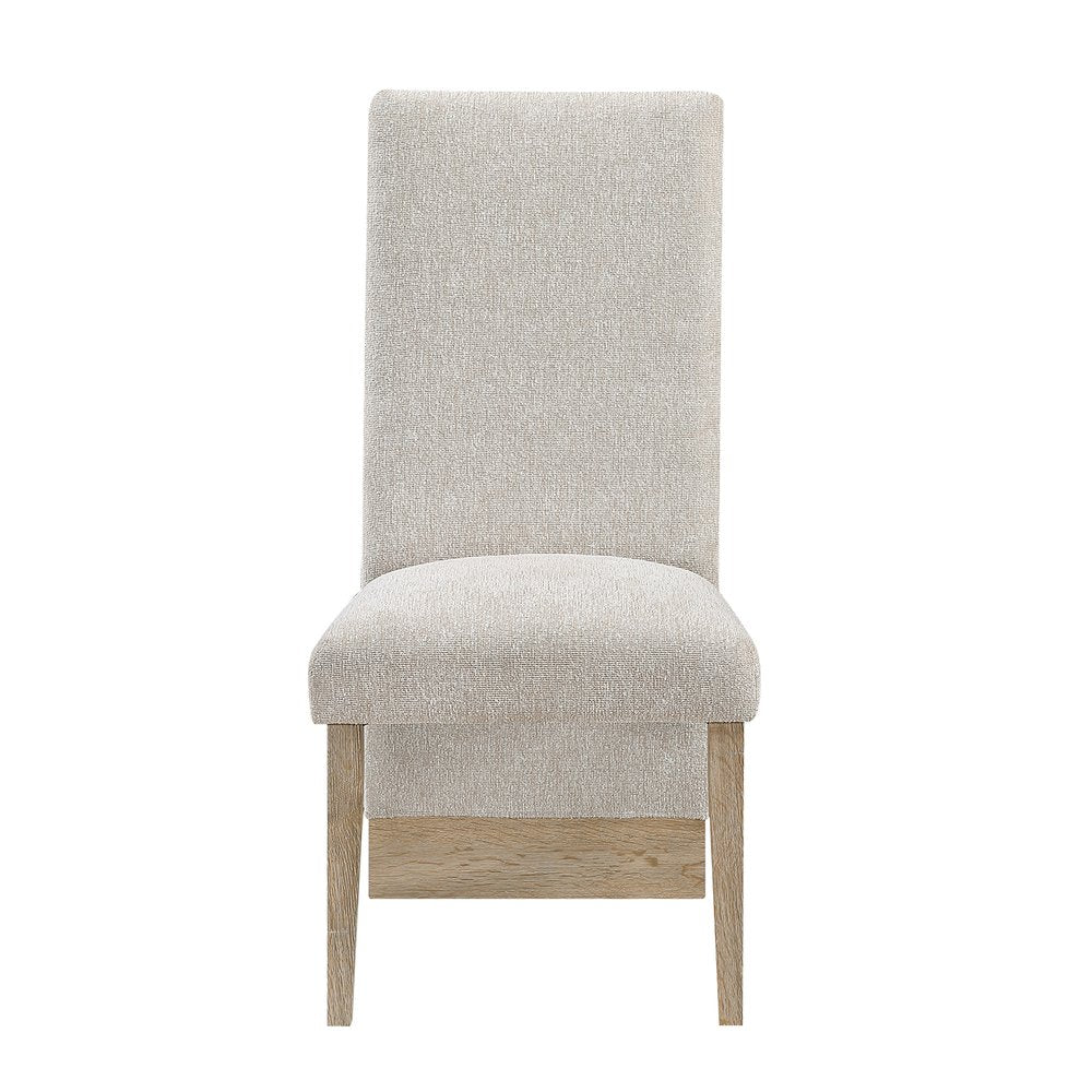 Set of Two Beige And Natural Upholstered And Wood Dining Side Chairs — view 1