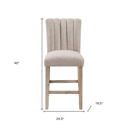 Set of Two 26" Beige And Natural Fabric And Wood Bar Height Bar Chairs HomeRoots