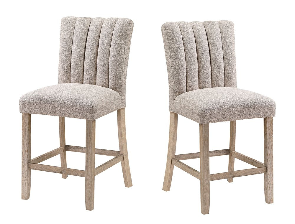Set of Two 26" Beige and Natural Fabric and Wood Bar Height Bar Chairs HomeRoots